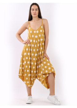 Italian Polka Dot Strappy Lagenlook Cotton Jumpsuit