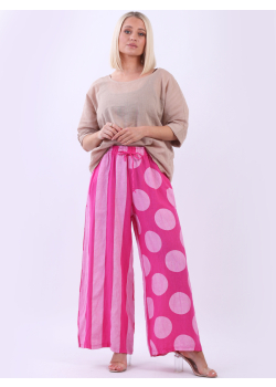 Italian Polka Striped Wide Leg Linen Palazzo