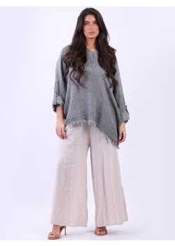 Plus Size Raw Edge Lagenlook Plain Linen Top