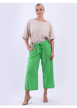 Italian Raw Edge Pockets Linen Wide Leg Trouser