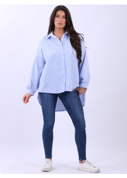 Plus Size Regular Fit Stripy Cotton Button Down Collar Shirt