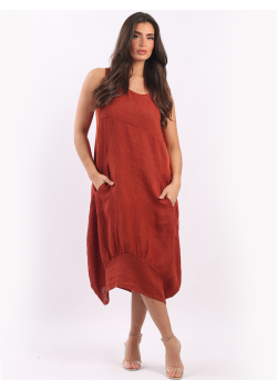 Italian Ribbed Sides Plain Linen Smart Dress