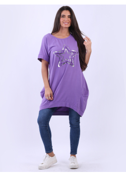 Italian Ruffle Foil Star Cotton Lagenlook Cocoon Dress