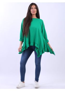 Italian Ruffle Hem Lagenlook Plain Cotton Tunic Box Top