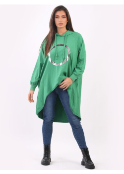 Plus Size Sequin Circle Detail Lagenlook Cotton Hoodie Dress