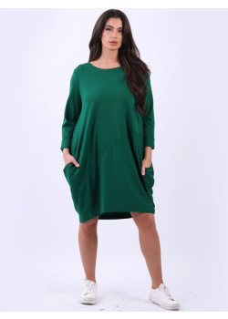 Plus Size Side Pockets Plain Cotton Lagenlook Dress