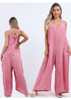Plus Size Sleeveless Backside Knot Wide Leg Linen Jumpsuit