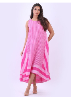 Plus Size Sleeveless Linen Lagenlook Slouchy Stripy Tank Dress