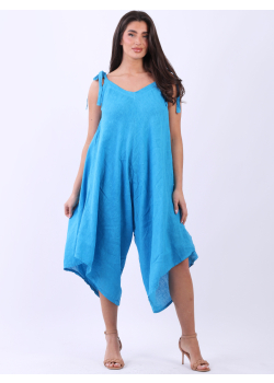 Italian Sleeveless Shoulder Knot Wide Leg Linen Jumpsuit