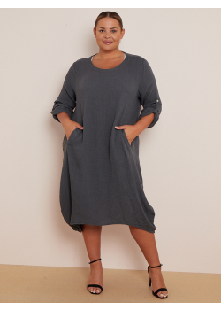 Plus Size Solid Cotton Lagenlook Midi Dress