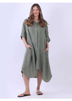 Italian Solid Linen Collared Lagenlook Dress
