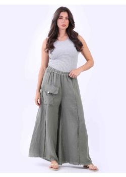 Italian Solid Linen Frayed Edge Palazzo