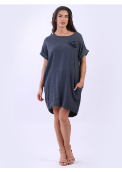Italian Solid Linen Lagenlook Midi Slouchy Dress