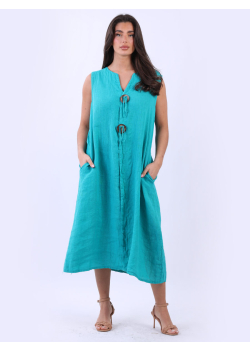Plus Size Solid Linen Lagenlook Sleeveless Slouchy Midi Dress