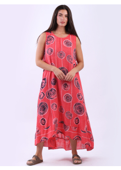 Italian Spiral Print Sleeveless Oversized Cotton Tank Dress