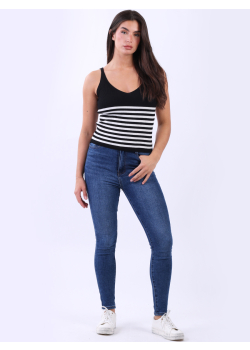 Italian Striped Ribbed Cotton Crop Vest