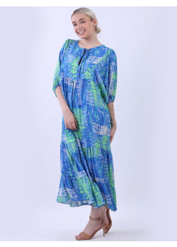 Plus Size Tie Dyed Print Lagenlook Tiered Maxi Dress