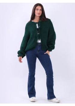 Italian Tie Front Wool Knitted Crop Cardigan