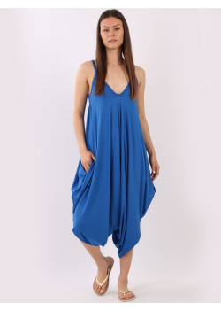 Italian V- Neck Plain Lagenlook Jumpsuit 