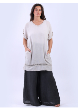 Italian V-Neck Solid Linen Lagenlook Longline Top