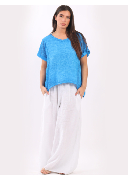 Plus Size V-Neck Vintage Wash Dipped Hem Relaxed Fit Linen Top