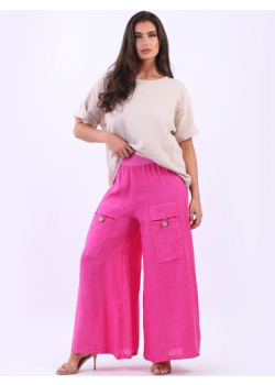 Italian Vintage Wash Solid Linen Wide Leg Palazzo