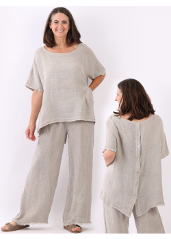 Italian Vintage Washed Back Buttoned Linen Baggy Top