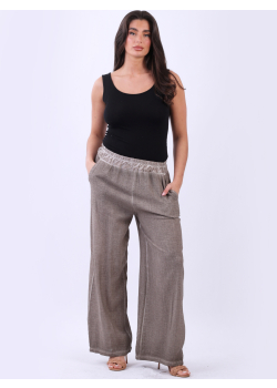 Italian Vintage Washed Ladies Cotton Wide Leg Trouser