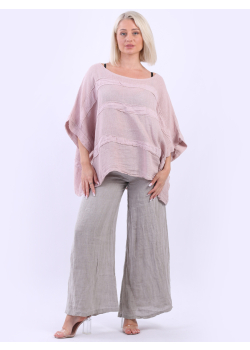 Italian Vintage Washed Patches Plus Size Batwing Linen Crop Top