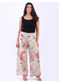 Italian Wide Leg Floral Harem Silk Trouser