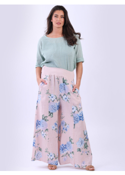 Italian Wide Leg Linen Floral Palazzo Pant