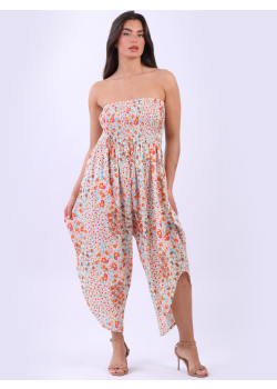 Italian Wide Leg Smocked Floral Tube Jumpsuit