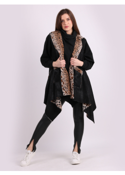 Italian Wild Inside Leopard Print Sleeveless Faux Fur Jacket