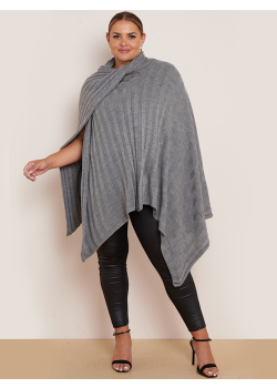 Plus Size Wrap Over Lagenlook Rib Knitted Poncho