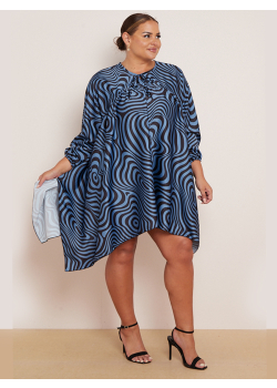 Plus Size Zebra Print Batwing Balloon Sleeves Tunic Kaftan Dress