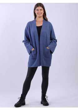 Ladies Plain Knitted Open Front Lagenlook Cardigan