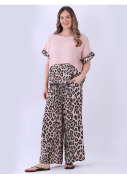 Leopard Trim Baggy Linen Boxy Crop Top