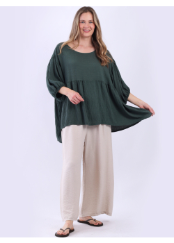 Made In Italy Bell Arms Lagenlook Solid Peplum Top