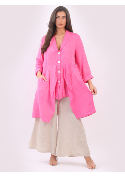 Made In Italy Button Down Ruffle Lagenlook Long Linen Jacket