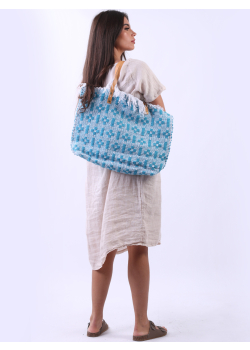 Made In Italy Check Pattern Canvas Tote Bag