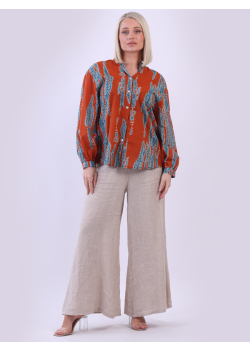 Made In Italy Chic Tie Dyed Lagenlook Cotton Crop Blouse