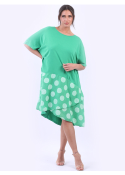 Made In Italy Contrast Polka Dot Lagenlook Midi Cotton Dress