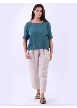 Made In Italy Cotton Solid Crop Boxy Top