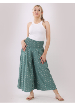 Made In Italy Ditsy Floral Shirred Waist Band Palazzo Pant