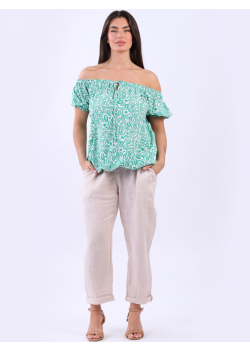 Made In Italy Floral Off Shoulder Crop Top