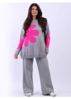 Plus Size Floral Lagenlook Wool Knitted Box Jumper