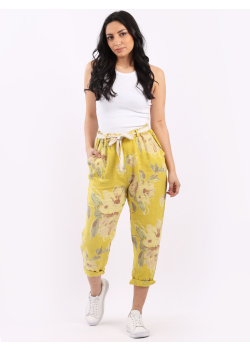 Made In Italy Floral Print Ladies Linen Trouser 