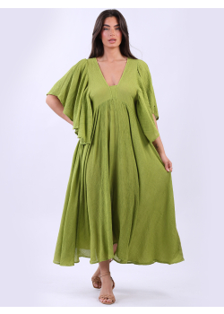 Made In Italy Flutter Sleeves Plus Size Swing Maxi Dress