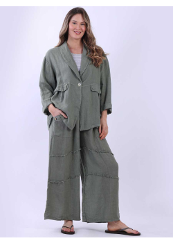 Made In Italy Front Button Plain Linen Jacket