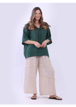 Made In Italy Front Tie Up Women Plain Linen Top